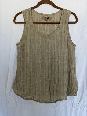 Flax 100% Linen Scoop Neck Tank Top in Textured Beige - Size P (4-6)